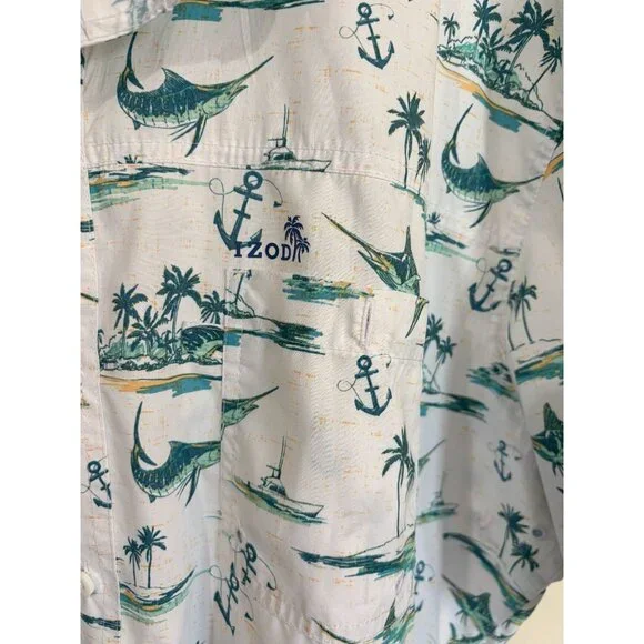 Izod Saltwater Shirt Marlin Fishing Nautical Anchors Vented Button Up Mens XL - Picture 6 of 12